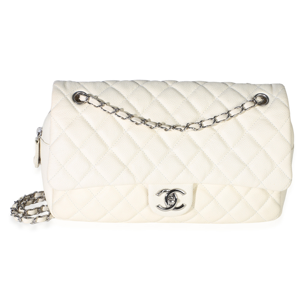 Chanel Cream Quilted Caviar Jumbo Easy Flap Bag